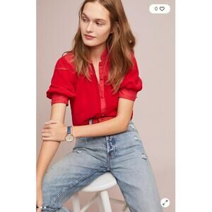 Anthropologie Maeve Lavoie Red Blouse Women’s 10P  Button Front